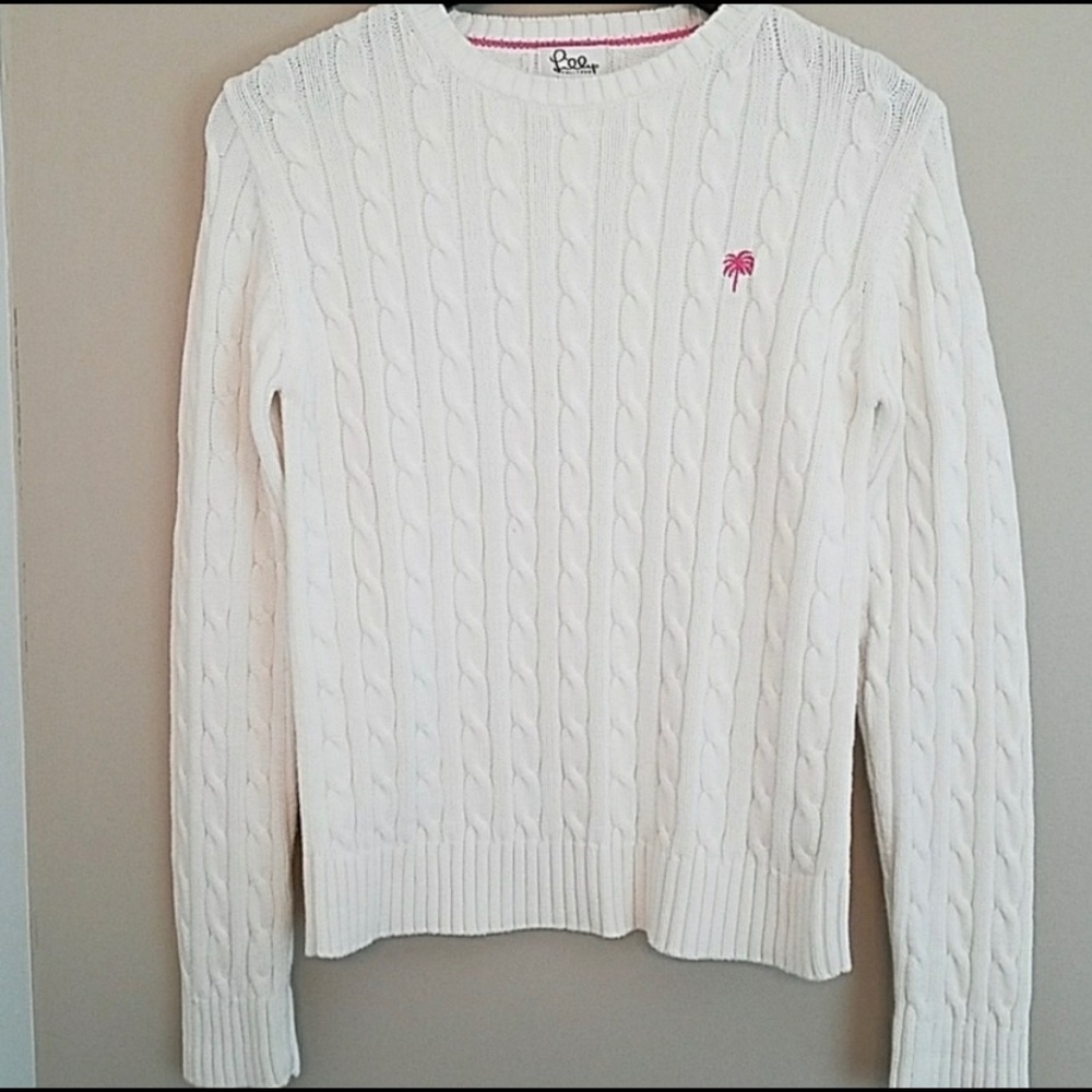 Lilly Pulitzer white cable knit crew neck sweater